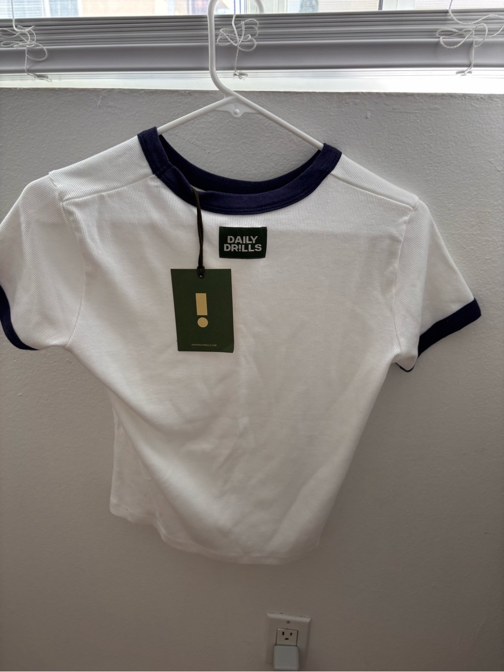 Daily Drills White Kids Ringer Tee with Navy Trim
